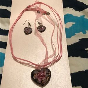 Heart shaped necklace with earrings